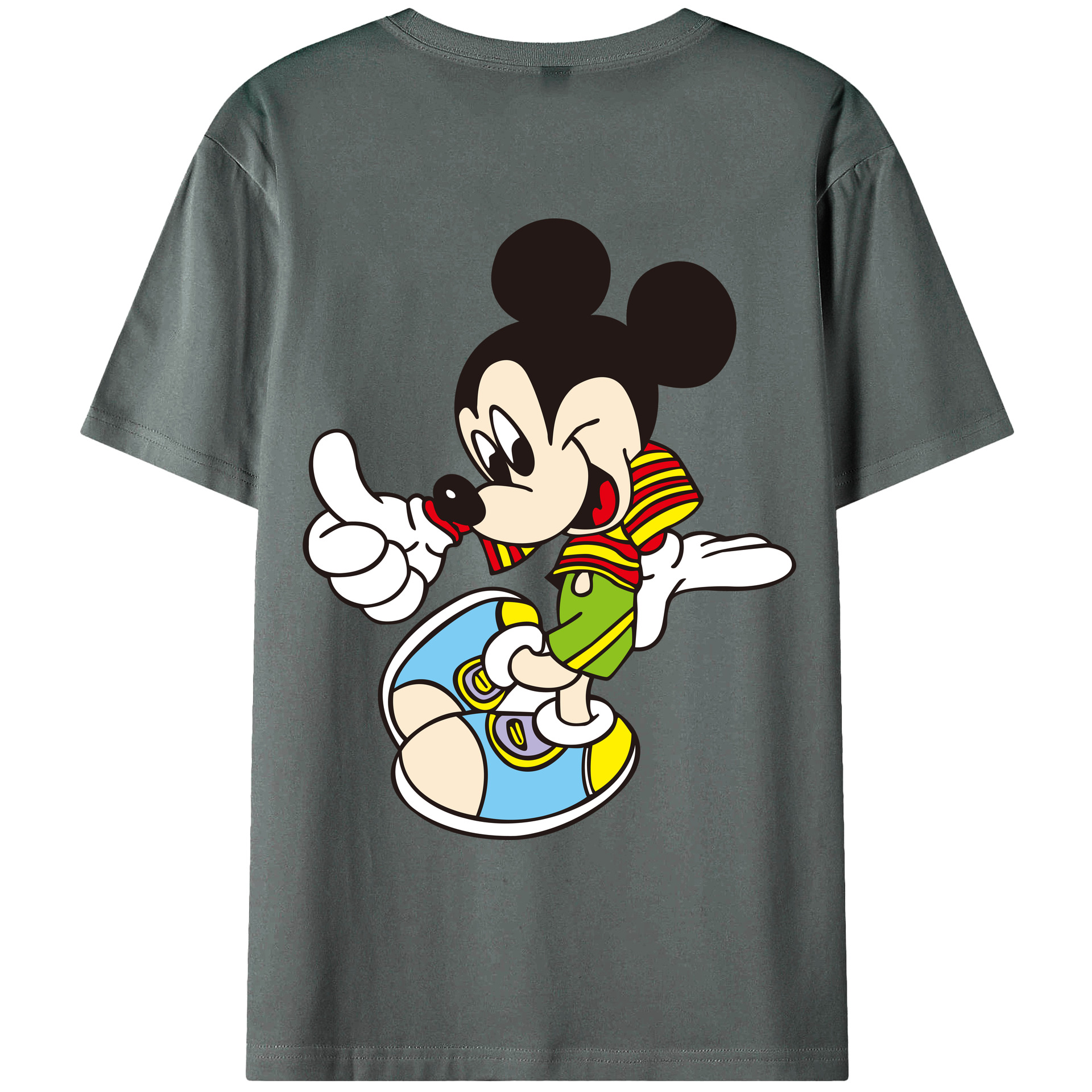 ミッキーマウス Mickey Mouse 綿100％ メンズ半袖Tシャツ（バックプリント） 通気性